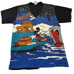 Vintage 90s Disney Mens Sz L All Over Print Mickey Mouse Short Sleeve Shirt USA